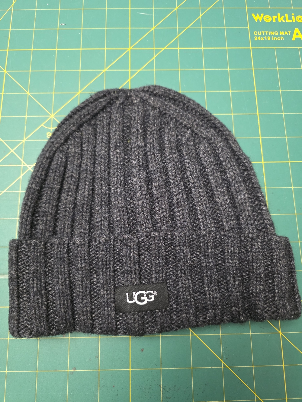 UGG Men's Dark Charcoal Ribbed Fold-Over Beanie